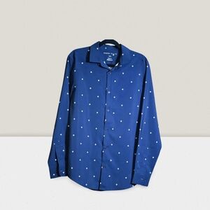 Navy Perry Ellis Button-Up –White Floral Print